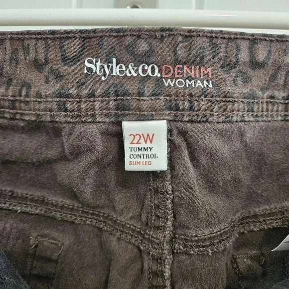 Style & Co Denim Brown & Black Leopard Print Jeans - Plus Size 22 - Picture 4 of 6